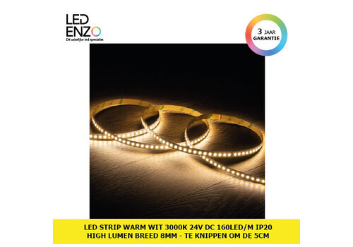 LED Strip 24V DC 160LED/m 5m IP20 High Lumen Breedte 8mm Knippen elke 5cm 