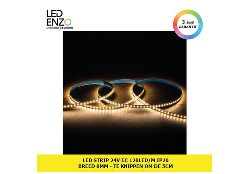 LED Strip 24V DC 120LED/m 20m IP20 Breedte 8mm Knippen om de 5cm 