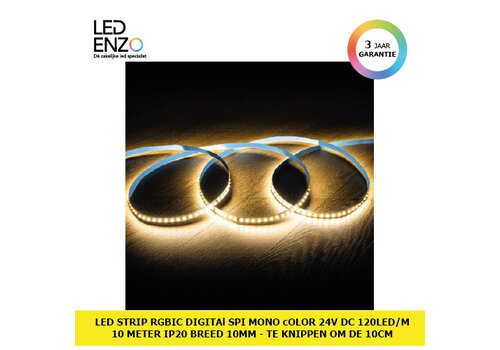 LED Strip RGBIC Digitale SPI Mono color 24V DC 120LED/m 10m IP20 Breedte 10mm te knippen elke 10cm 