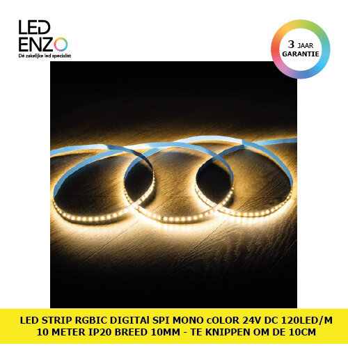 LED Strip RGBIC Digitale SPI Mono color 24V DC 120LED/m 10m IP20 Breedte 10mm te knippen elke 10cm 