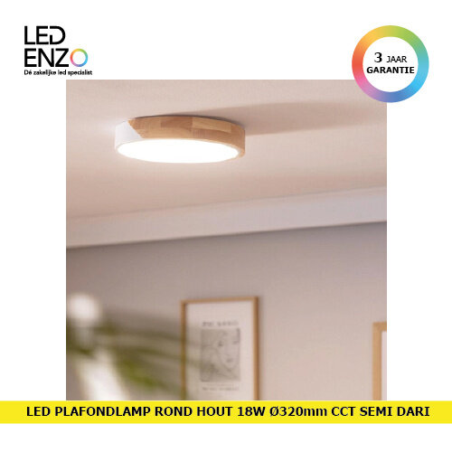 Plafondlamp LED 18 W Rond Hout Ø320mm CCT Selecteerbaar Semi-Dari 