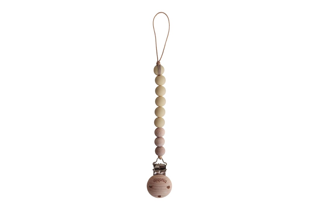 Fopspeenketting Cleo Mutted Yellow/Wood - Mushie