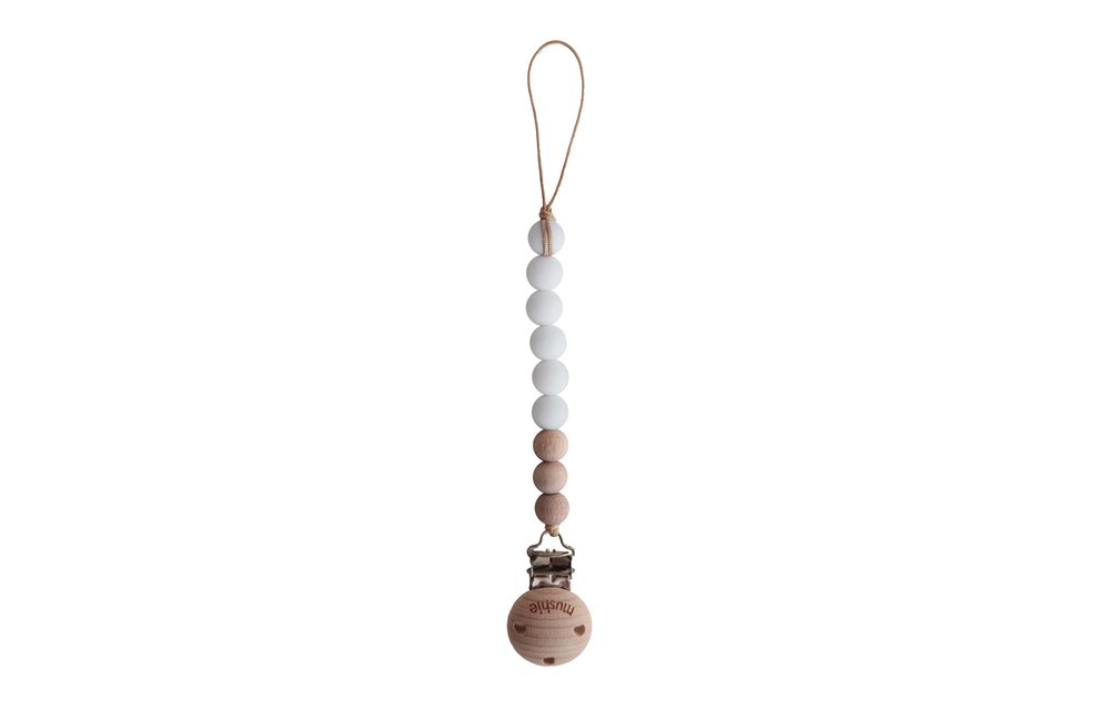 Fopspeenketting Cleo White/Wood - Mushie