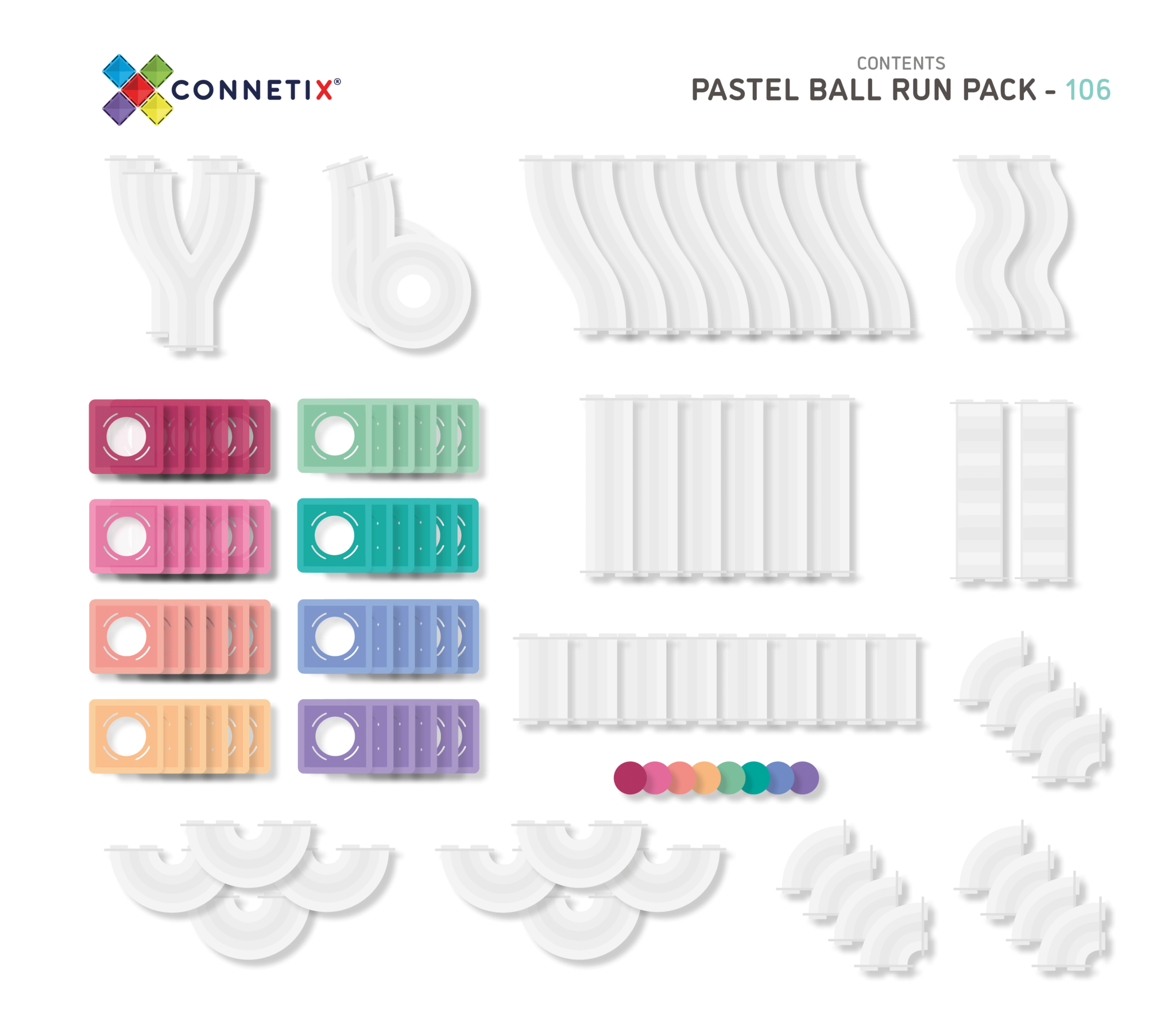 Connetix Tiles Pastel - Ball Run 106 Stuks