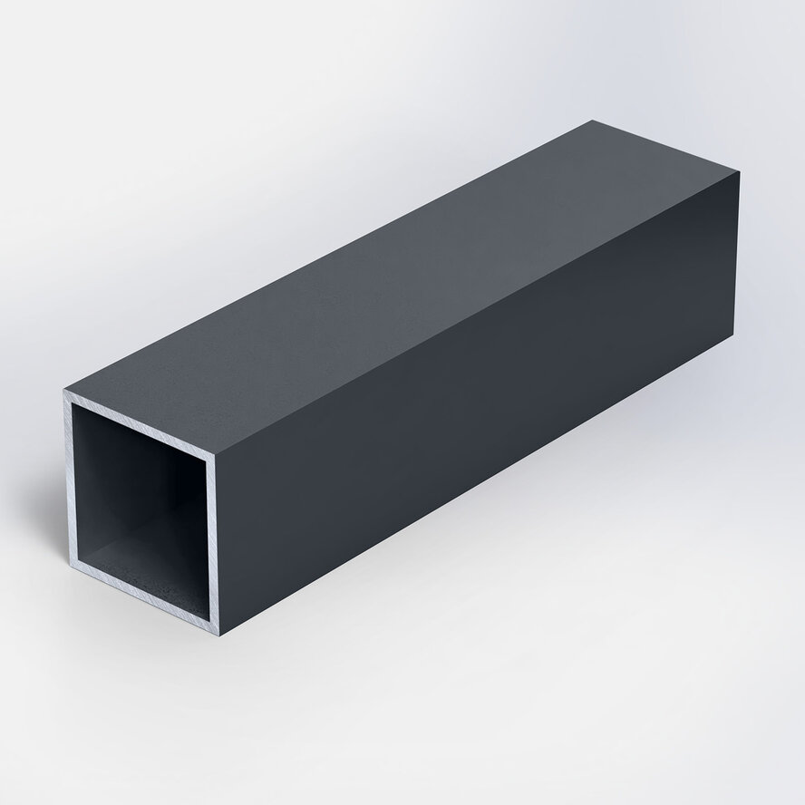 Antraciet aluminium koker vierkant - 15x15x2 mm - gecoat in RAL 7016 of 7021 - 6060 T6 (alu kokerprofiel / buis vierkant)