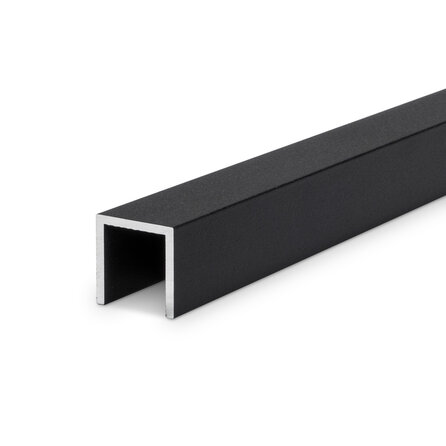 Zwart aluminium U-profiel - 40x40x40x3 mm - gecoat in RAL 9004 of 9005 - 6060 T6 - zwarte alu U-strip, -lijn, -lijst (afwerk- & afdek profiel voor kantafsluiting & randbescherming)