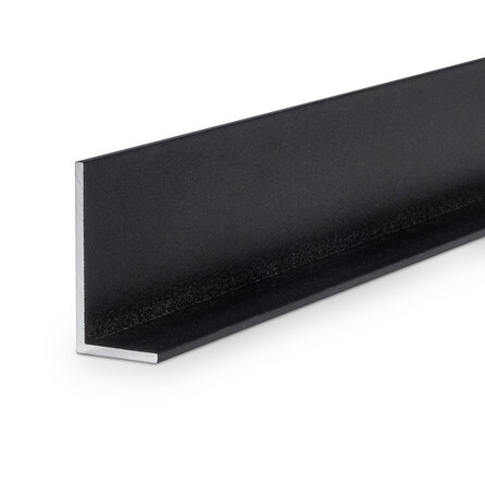 Zwart aluminium L-profiel - 40x20x3 mm - gecoat in RAL 9004 of 9005 - 6060 T6 - zwarte alu L-lijn, -strip, -lijst / hoekbeschermer (afsluit-, afwerk- & afdek profiel)