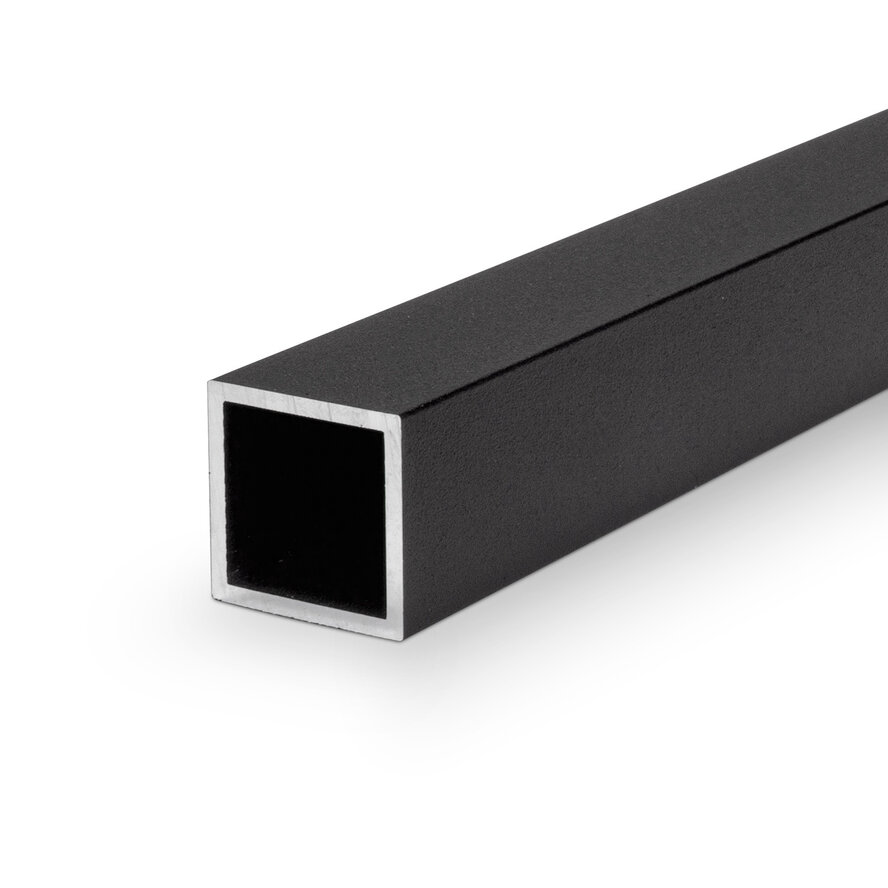 Zwarte aluminium koker vierkant - 40x40x3 mm - zwart gecoat in RAL 9004 of 9005 - 6060 T6 (alu kokerprofiel / buis vierkant) Zwarte aluminium koker vierkant - 40x40x3 mm - zwart gecoat in RAL 9004 of 9005 - 6060 T6 (alu kokerprofiel / buis vierkant)