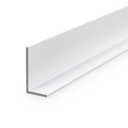 Wit aluminium L-profiel - 30x15x2 mm - gecoat in RAL 9016, 9010 of 9001 - 6060 T6 - witte alu L-lijn, -strip, -lijst / hoekbeschermer (afsluit-, afwerk- & afdek profiel)