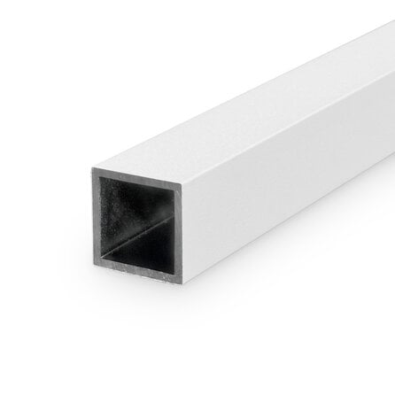 Witte aluminium koker vierkant - 25x25x2 mm - wit gecoat in RAL 9016, 9010 of 9001 - 6060 T6 (alu kokerprofiel / buis vierkant)