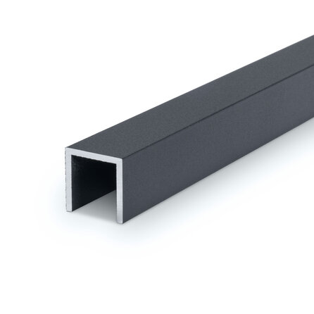 Antraciet aluminium U-profiel - 50x50x50x3 mm - gecoat in RAL 7016 of 7021 - 6060 T6 - alu U-strip, -lijn, -lijst (afwerk- & afdek profiel voor kantafsluiting & randbescherming)