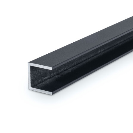 Antraciet aluminium U-profiel - 22x22x22x2 mm - gecoat in RAL 7016 of 7021 - 6060 T6 - alu U-strip, -lijn, -lijst (afwerk- & afdek profiel voor kantafsluiting & randbescherming)