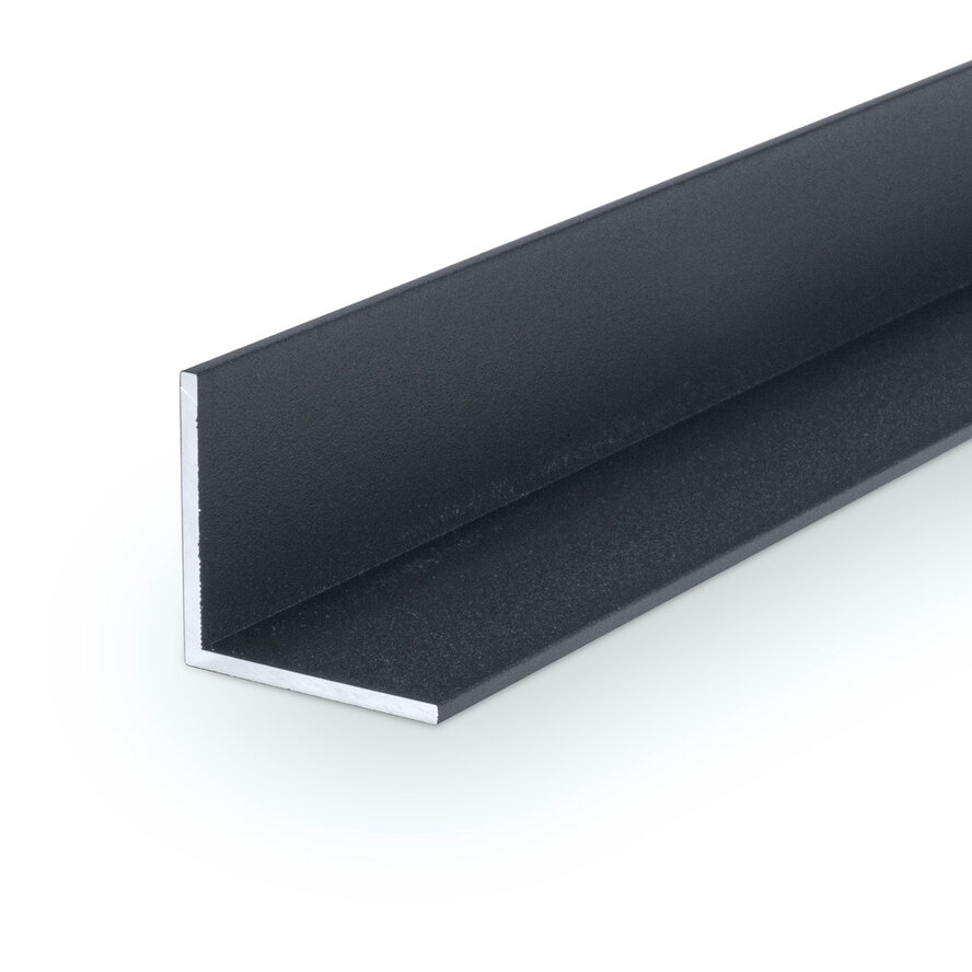 Antraciet aluminium hoekprofiel - 45x45x2 mm - gecoat in RAL 7016 of 7021 - 6060 T6 - alu hoeklijn / hoekstrip / hoeklijst / hoekbeschermer (afsluit-, afwerk- & afdek profiel) Antraciet aluminium hoekprofiel - 45x45x2 mm - gecoat in RAL 7016 of 7021 - 6060 T6 - alu hoeklijn / hoekstrip / hoeklijst / hoekbeschermer (afsluit-, afwerk- & afdek profiel)