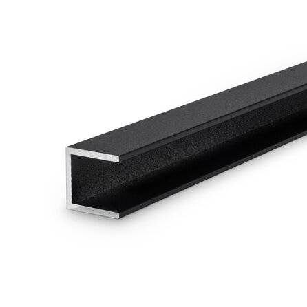 Zwart aluminium U-profiel - 40x40x40x3 mm - gecoat in RAL 9004 of 9005 - 6060 T6 - zwarte alu U-strip, -lijn, -lijst (afwerk- & afdek profiel voor kantafsluiting & randbescherming)