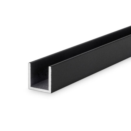 Zwart aluminium U-profiel - 30x30x30x2 mm - gecoat in RAL 9004 of 9005 - 6060 T6 - zwarte alu U-strip, -lijn, -lijst (afwerk- & afdek profiel voor kantafsluiting & randbescherming)