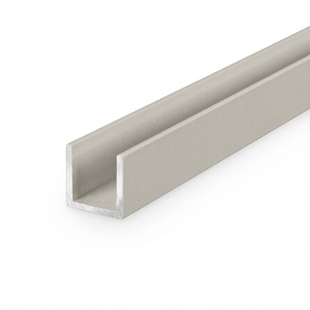 Grijs aluminium U-profiel - 15x15x15x2 mm - gecoat in RAL 7044, 7030, 1019 of 9002 - 6060 T6 - grijze alu U-strip, -lijn, -lijst (afwerk- & afdek profiel voor kantafsluiting & randbescherming)