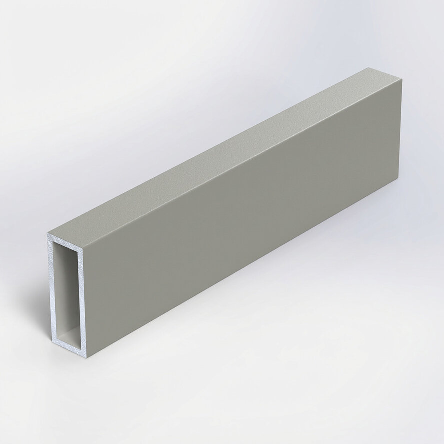 Grijze aluminium koker rechthoekig - 20x10x2 mm - grijs gecoat in RAL 7044, 7030, 1019 of 9002 - 6060 T6 (alu kokerprofiel / buis)