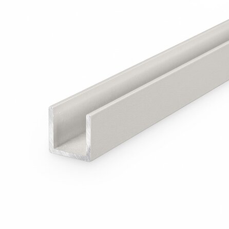 Grijs aluminium U-profiel - 20x20x20x2 mm - gecoat in RAL 7044, 7030, 1019 of 9002 - 6060 T6 - grijze alu U-strip, -lijn, -lijst (afwerk- & afdek profiel voor kantafsluiting & randbescherming)