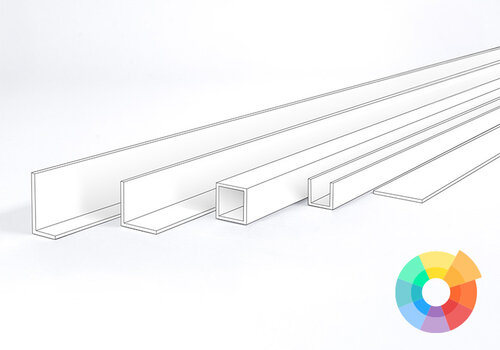 De complete collectie profielen in RAL kleur naar wens bij ALUMINIUMvakman - koker, buis, strip, hoek, L- & U-profielen - met hoogwaardige fijnstructuur coating
