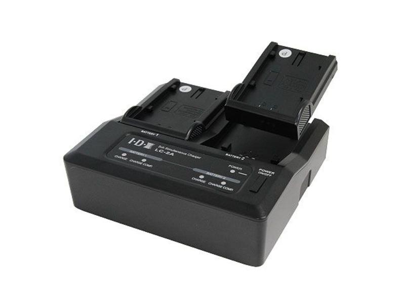 IDX 2 channel simultaneous charger for Canon, Panasonic and Sony batteries.