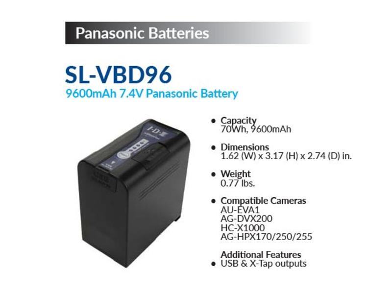 IDX SL-VBD96 - Li-Ionen Akku, 70Wh, 9.6Ah, 7.2V, für z.B. Panasonic AJ-PX270 & AG-DVX200