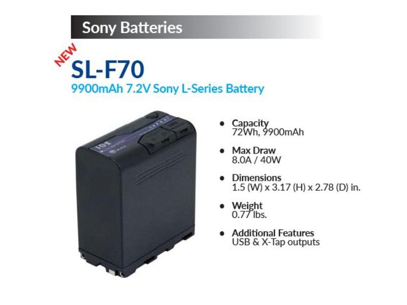 IDX Li-ion battery, 72Wh, 9.9Ah, 7.2V for Sony L series cameras (NP-F mount)