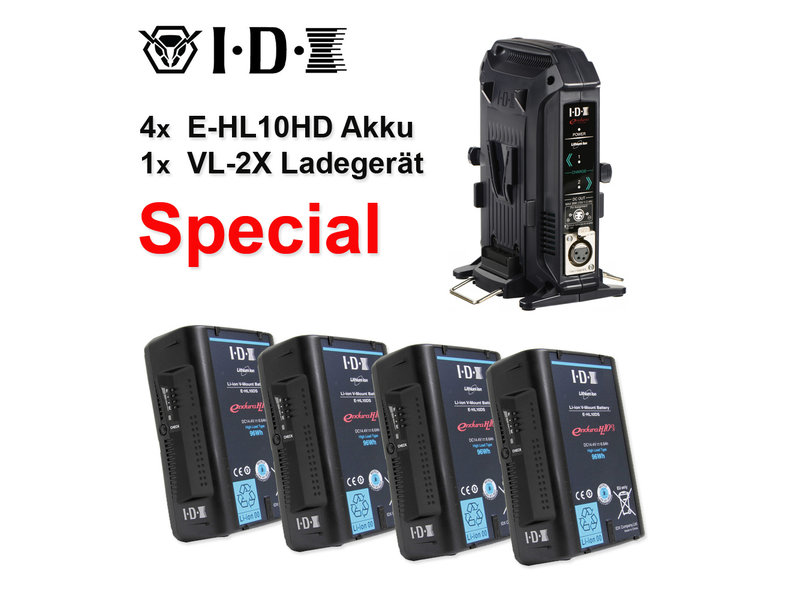 IDX 4x E-HL10HS Akku + 1x VL-2X