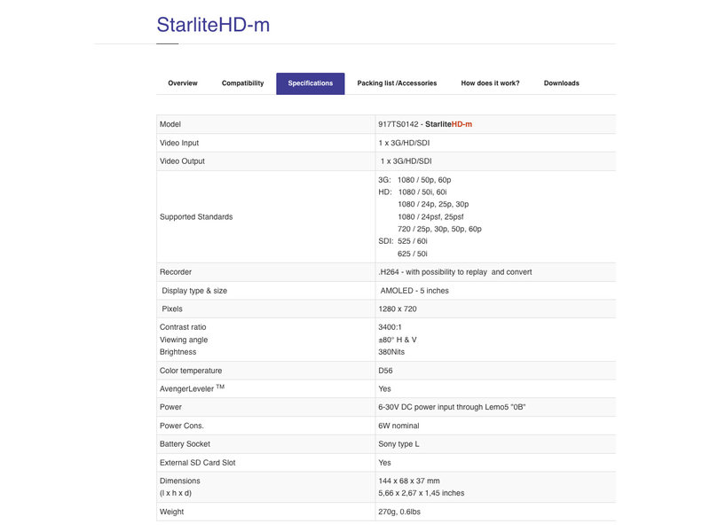 StarliteHD-m "Metadator" Full package (ARRI, RED, SONY, PANASONIC, BMC)