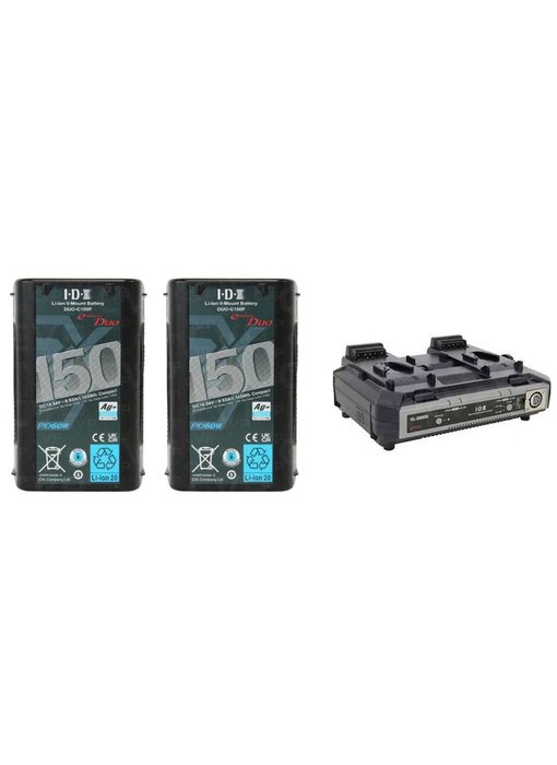 IDX 2x DUO-C150P Akkus, 1 x VL-2000S Ladegerät - ED-CP150/2000S +