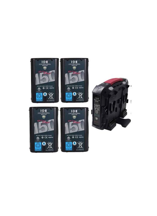 IDX 4x DUO-C150P Batteries, 1x VL-4X Charger - ED-CP150/4X +