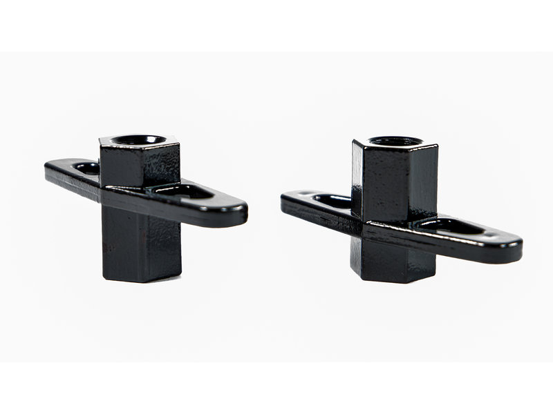 The Black T-nut is a clever M12x1.75 nut for tool less or 19mm wrench tightening.