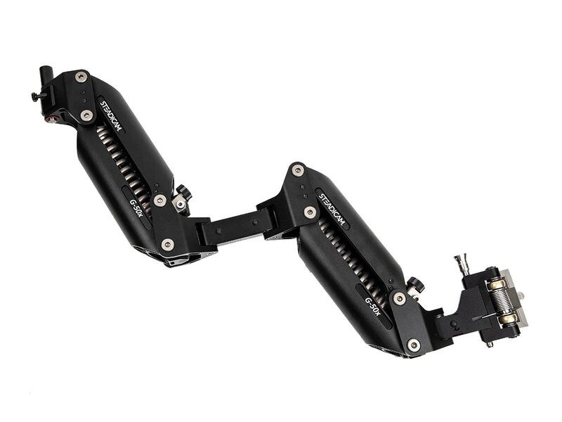 Steadicam powered by titanium springs, arm carries any load from 12 to 50 pounds (5.4 to 23 kg)