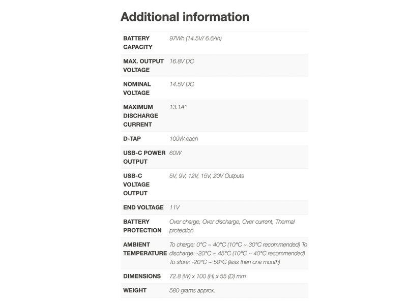 IDX Imicro-98P, 97Wh capacity, 100W D-Tap Output (unregulated) - +..