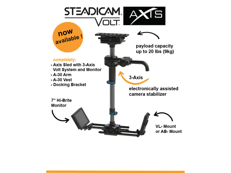 Steadicam New 3-Axis electronically assisted camera stabilizer incorporating the patented Steadicam Volt technology