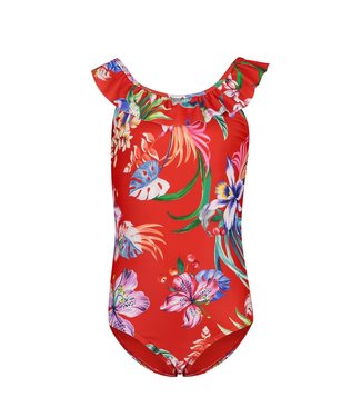 Girls Offshoulder Ruffle Swimsuit Sayulita Flame Red