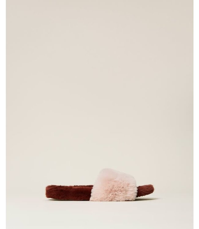 Twin-Set Fluffy Slipper Pale Mauve/Dark Wine