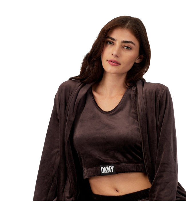 DKNY Crop Top&Pants Lounge Set Velour Luxe Expresso