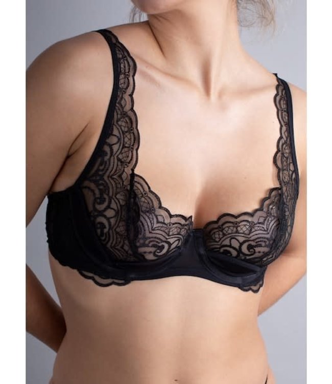 Balcony Bra 1/4 spacer Sensual Embroidery Black