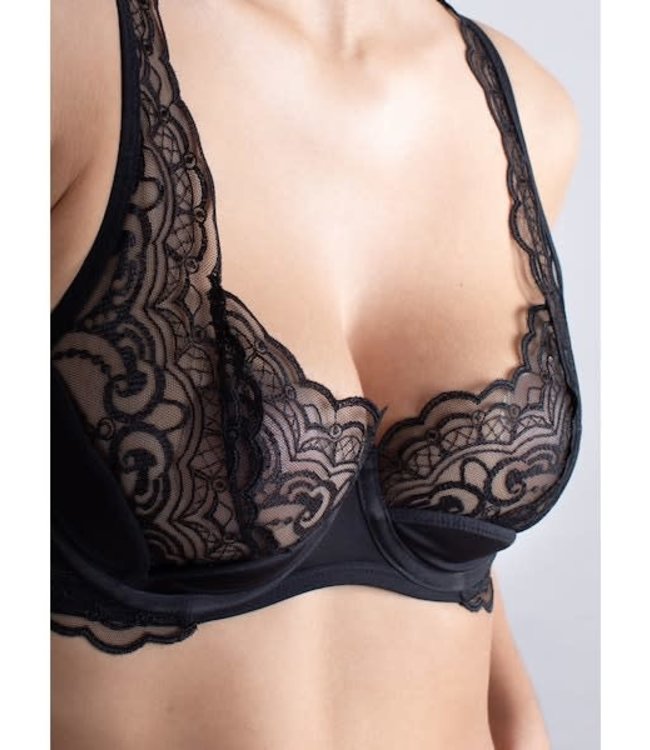 Balcony Bra 1/4 spacer Sensual Embroidery Black