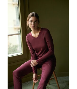 Hanro Joela L/Slv. Pyjama Ruby Wine