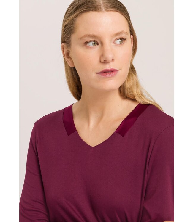 Hanro Joela L/Slv. Nightdress Long Ruby Wine