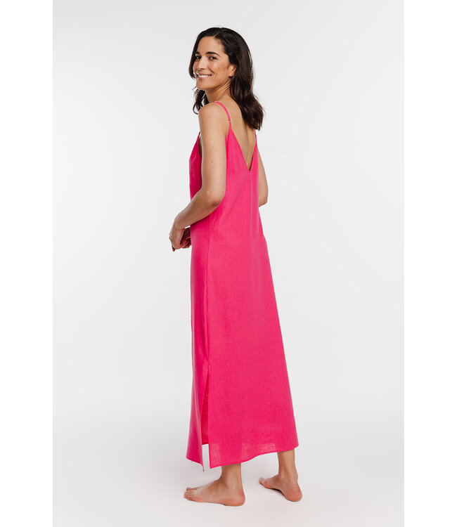 Coemi Linen Dream Homewear Dress Long Fuchsia