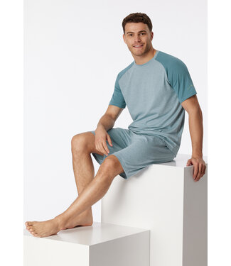 Schiesser Pyjama Men Short Set Blue Grey