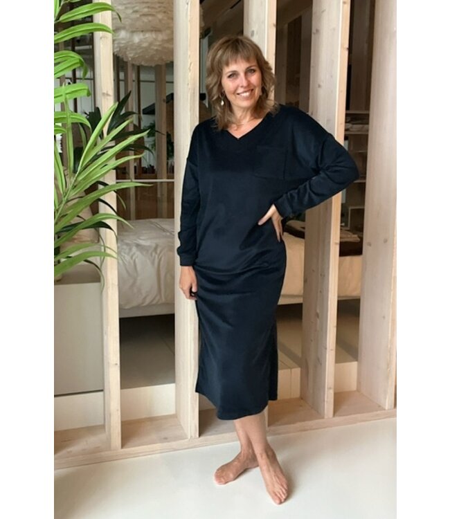 Pink Label Nightgown Long Soft Velvet Yacht Blue