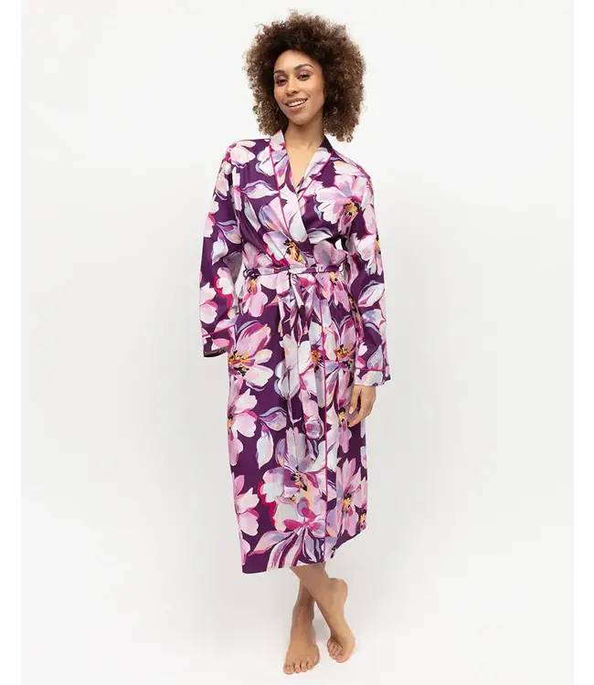 Cyberjammies Hazel Dressing Gown Dark Purple Floral Print
