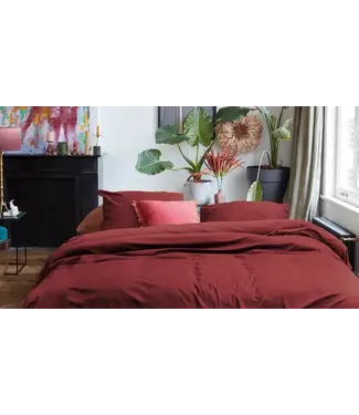 A At Home Tender Velvet Dekbedovertrek Dark Red