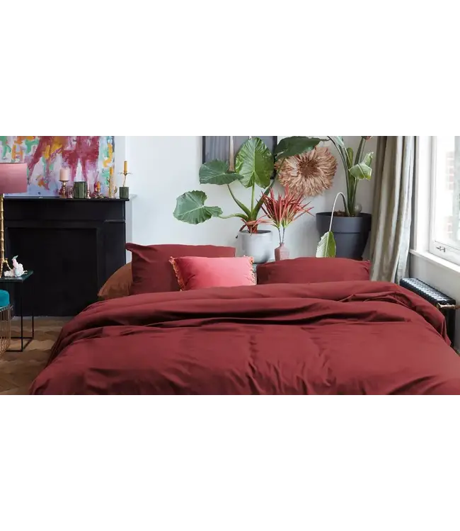 A At Home Tender Velvet Dekbedovertrek Dark Red
