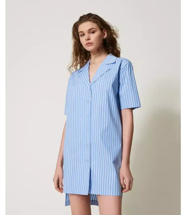 Twin-Set Night Gown Bicolor Blue Topaz/White
