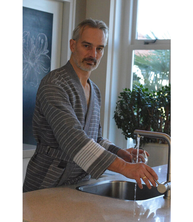 Zus en Zomer Bathrobe Fornax Unisex Dark Grey/White