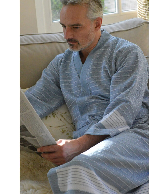 Zus en Zomer Bathrobe Fornax Unisex Steelblue/White